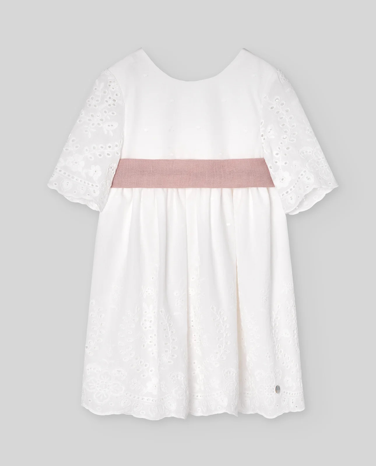 VESTIDO INFANTIL ALGODON BORDADO C/ MANGA CEREMONIA V25