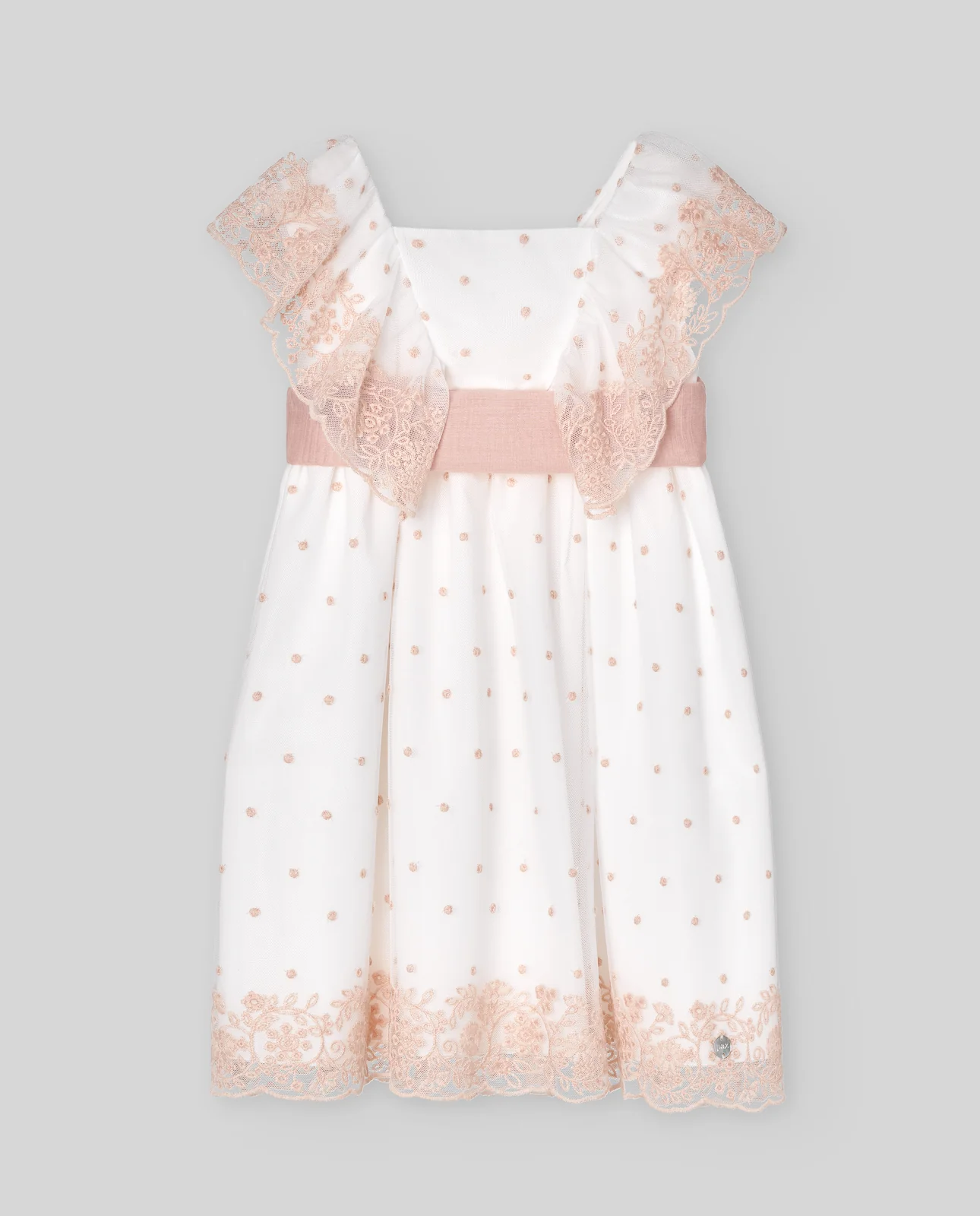 VESTIDO INFANTIL TUL BORDADO C/ VOLANTES CEREMONIA V25