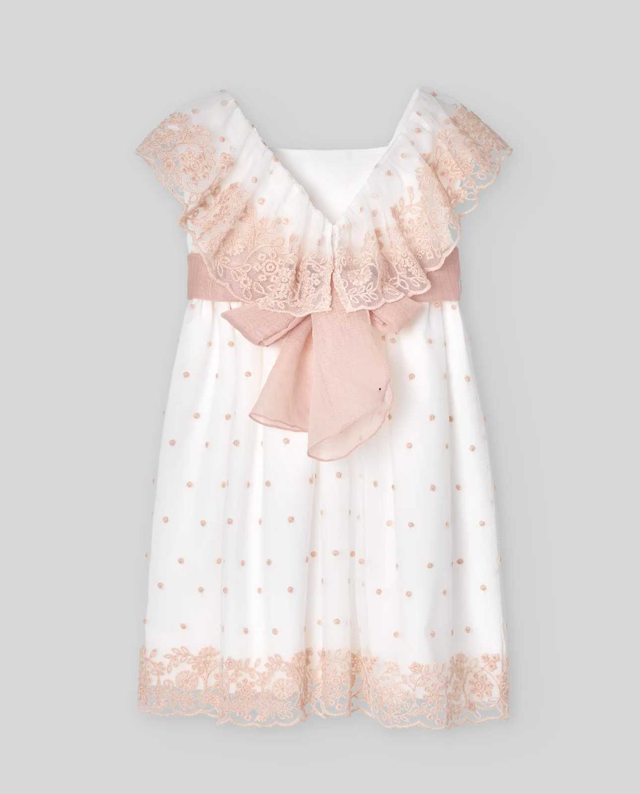 VESTIDO INFANTIL TUL BORDADO C/ VOLANTES CEREMONIA V25 - Image 2